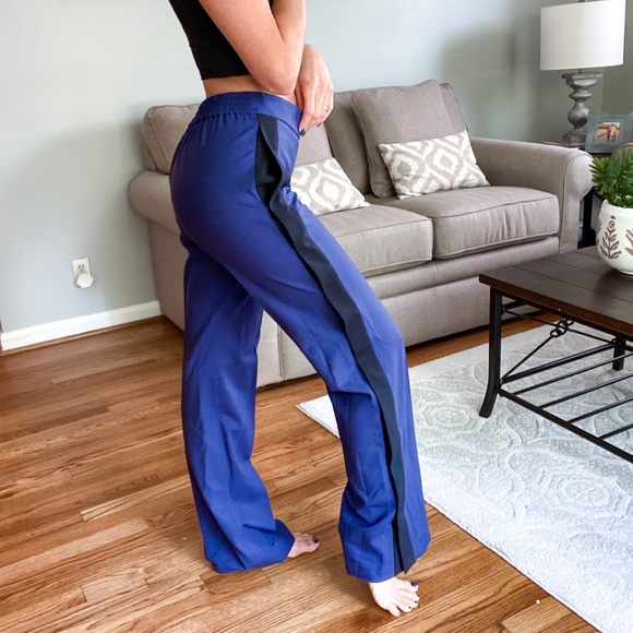 THEORY • blue and black stripe snap dress pull on pant nwt - Picture 3 of 16